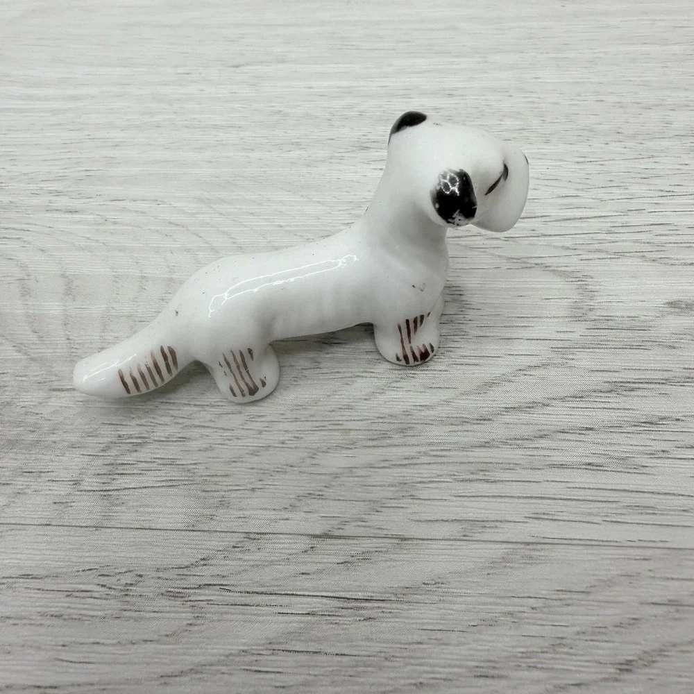 Porcelain Dog Figurine Miniature Dachshund White Japan Marked Vintage 2.5 inch